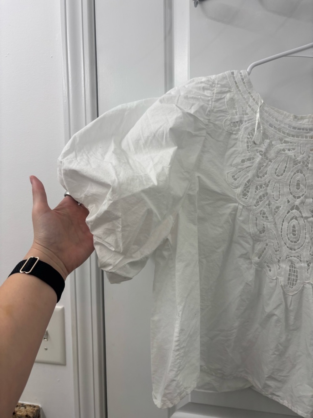 Free people bardot white puff sleeve blouse with lace details - Picture 2 of 10